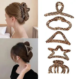 Vintage Leopard Print Hair Claw Clip Large Plastic Shark Jaw Clip Strong Hold For Women Thick Hair Styling Accessories