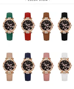 Dettaglio dei diversi colori di orologi al quarzo da donna con farfalla di diamanti