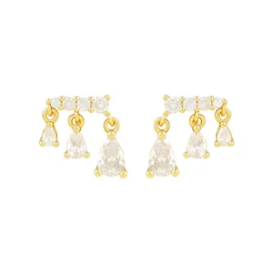 Vintage Teardrop Stud Earrings For Women With Copper Inlaid Zircon And 925 Sterling Silver Earring Post