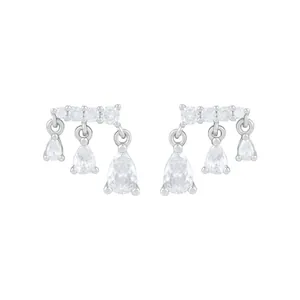 S925 silver needle drop earrings with sparkling zircon tassels in silver finish
