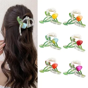 Sweet 3D Tulip Hair Claw Clip Korean Style Transparent Flower Shark Clip Hair Accessory For Women Girls Decoration