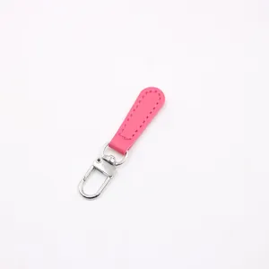 Pink leather tassel zipper pull with silver metal spring hook for bags and DIY crafts