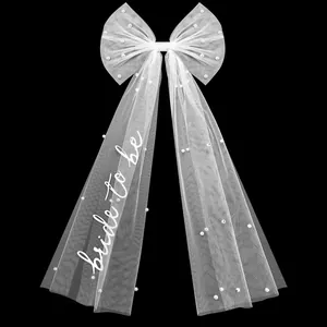 White Mesh Bow Hair Clip With Faux Artificial Pearl Bride To Be Bachelorette Party Veil Wedding Hair Accessories For Women Bridal Decoration