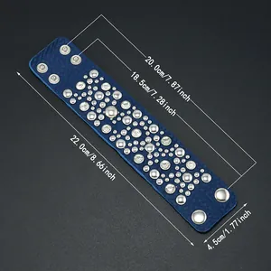 Bracciale punk da uomo in pelle blu con borchie, strass e bottoni a pressione regolabili