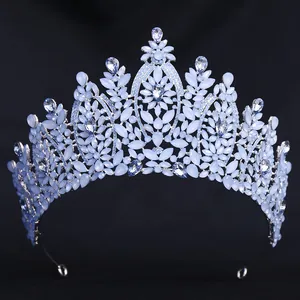 Luxurious Alloy Rhinestone Bridal Crown Vintage Baroque Tiara Flower Leaf Design Wedding Pageant Party Jewelry For Women
