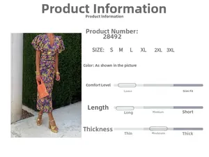 Detailed size chart and floral V-neck short sleeve dress with ruched waist details