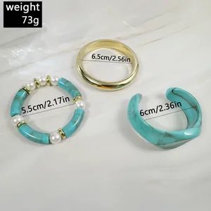 Detailed view of 3-piece bracelet set showing sizes and turquoise resin textures