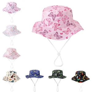 Cappello Da Pescatore Bambini Poliestere Stampa Animale Cartone Animato Protezione Solare Tesa Larga Corda Antivento