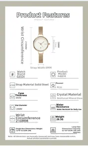Spécifications de la montre GEDI pour femme en or avec bracelet en maille milanaise