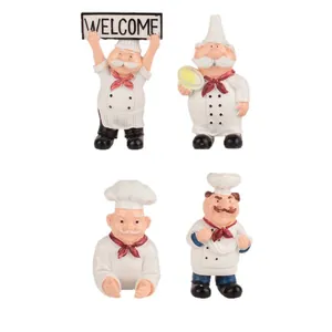Set of four cute chef resin wall hooks and decorative figurines for toothbrush storage