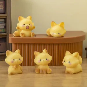 Set of 5 cute yellow miniature fox figurines for DIY micro landscape decorations