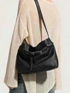 Women Large Capacity PU Leather Tote Bag Minimalism Litchi Texture Shoulder Bag For Office Commuting Daily Casual Handbag