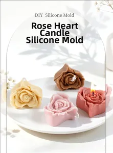 Detailed rose heart candle silicone mold with multiple colorful finished crafts