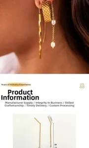 Detail of 18K gold-plated earring set with 15mm pin length and elegant pearls