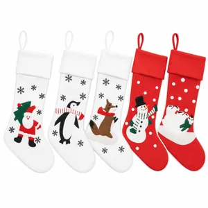 5er-Set Weihnachtssocken mit gesticktem Weihnachtsmann-, Pinguin- und Schneemann-Motiv