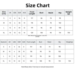 Tableau des tailles pour robe à franges dos nu avec mesures US UK EU et dimensions