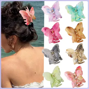 Butterfly Shaped Hair Claw Clip Marble Texture Imitation Acetate Hair Clamp Advanced Sense Shark Clip For Women Elegant Updo Accessory