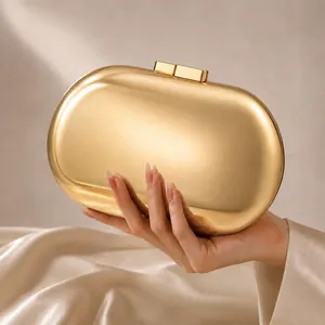 Pochette De Soirée Coque Rigide En Métal Forme Pilule Fini Poli Avec Chaîne Amovible Pour Mariage Fête