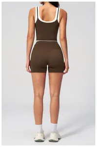 Detail view of high-waist yoga shorts with V-shaped back seam for body shaping