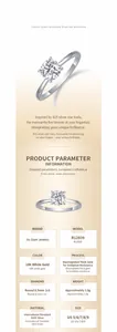 Dettagli anello moissanite in argento 925 con castone a sei punte e tabella delle taglie