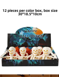 Detail view of 12-piece skeleton figurine set in a Halloween display box