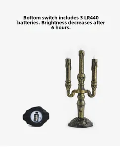 Detail showing bottom battery compartment with 3 LR440 cells for skull candle holder