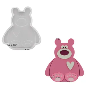 Silicone mold for sitting bear craft with pink bear finished product and dimensions