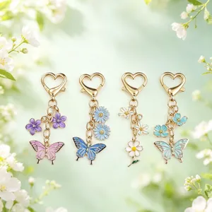 Colorful butterfly and flower keychains with heart-shaped clasps in four color styles