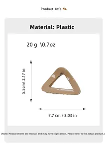Detail view of khaki triangle hair claw clip with 5.5cm x 7.7cm size and 20g weight