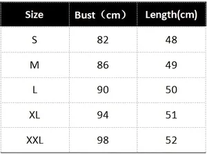 Tableau des tailles pour gilet femme avec mesures du buste et de la longueur en cm