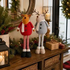 Standing plush Christmas reindeer dolls with telescopic long legs in red and grey colors