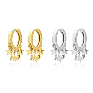 S925 sterling silver star and moon hoop earrings in gold and silver finish