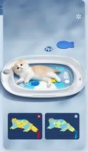 Infrared comparison view showing pet cooling water mat effect on a cat lying down