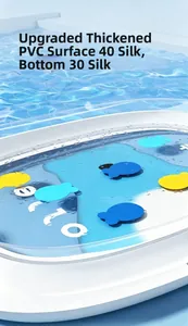 Macro shot showing 0.4mm thickened PVC material and floating toys in the tummy time water mat