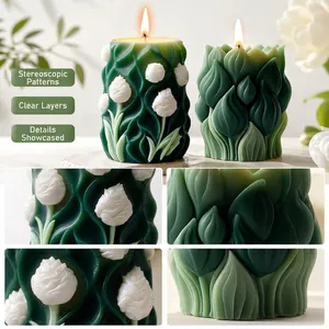 Artistic tulip flower silicone candle mold with 3D floral relief for DIY crafts