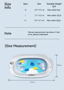 Size chart showing M, L, and XL dimensions for the cooling cat and dog water mat