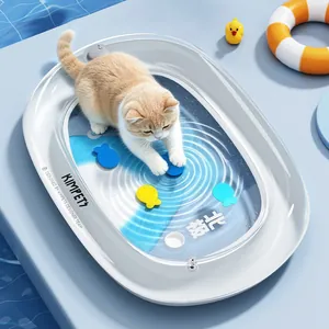 KIMPETS cat sensory water mat with floating fish toy for summer cooling and play