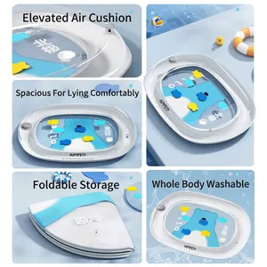 Inflatable pet water cooling mat with polar bear prints and floating toy fish