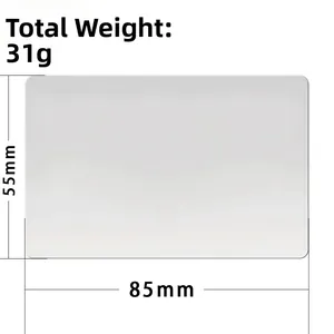 Detail view of 0.2mm thin aluminum business card showing 85mm by 55mm dimensions