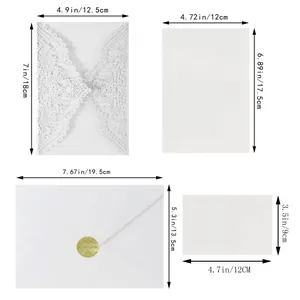 Size chart for laser cut wedding invitations showing laser lace cover and inner card dimensions