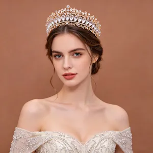 Vintage Alloy Rhinestone Bridal Crown Luxury Crystal Water Drop Queen Tiara For Wedding Banquet Party Pageant Women Hair Accessories