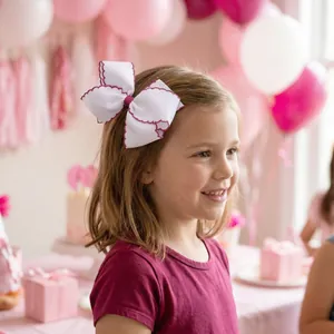 Détail de nœud papillon blanc à bords festonnés porté par un enfant pour fête festive
