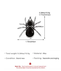 Detail showing vintage silver spider brooch dimensions and alloy material specs
