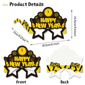 Set of 2027 Happy New Year party paper glasses with festive clock and star design