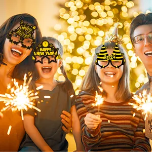 2027 Happy New Year party paper glasses set with festive gold and black designs
