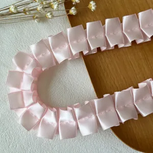 Light pink pleated satin ribbon for DIY sewing, crafts and Lolita dress decoration