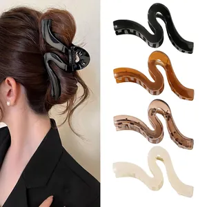 Large Geometric Wave Hair Claw Clip For Women Elegant S-Shape Plastic Resin Shark Clip Matte Lacquer Hair Accessory