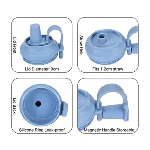 Blue Tritan Boba cup lid with 9cm diameter magnetic handle and 1.2cm straw hole