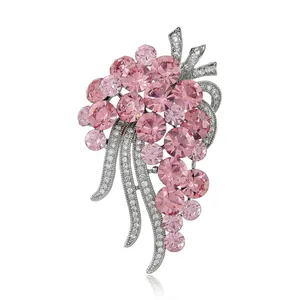 High End Copper Zirconia Grape Brooch Elegant Purple Pink Floral Corsage Micro Inlay For Women Suits Fashion Jewelry Gift