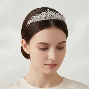 Elegant Silver Rhinestone Crystal Crown Tiara Baroque Bridal Headpiece For Wedding Party Banquet Women Hair Jewelry